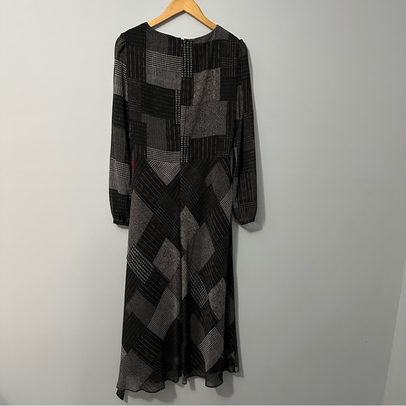 Lauren Ralph Lauren Plaid Wrap Midi Dress Size 12 Dark Academia Chic Patchwork - Picture 4 of 15